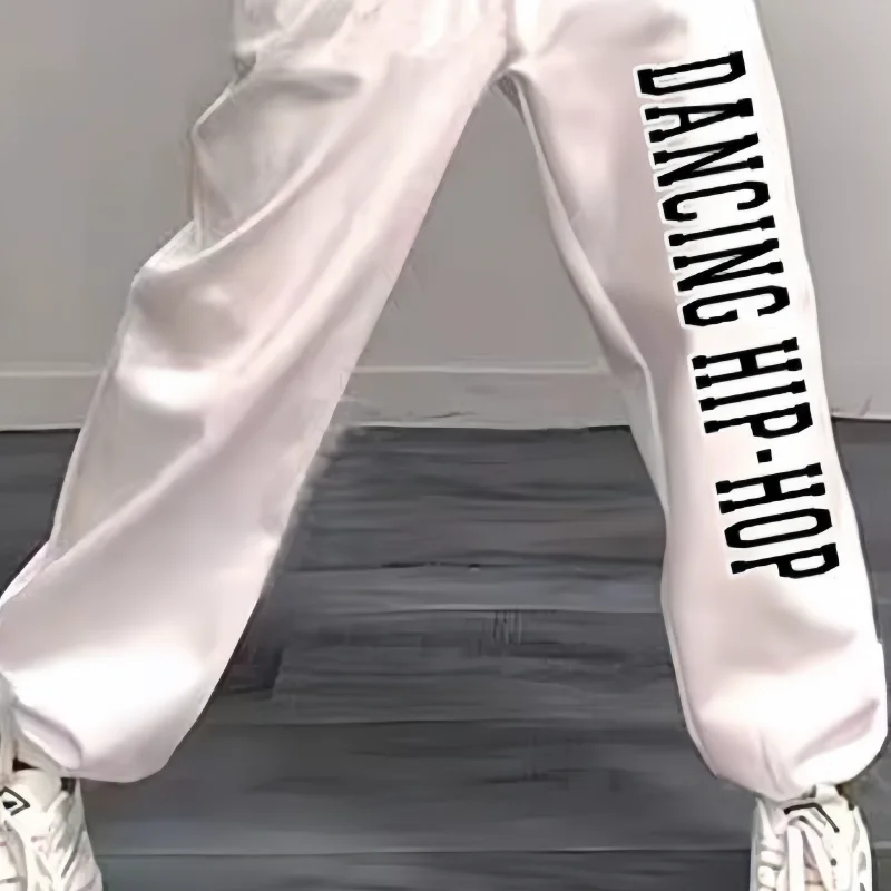 المرأة شخصية إلكتروني طباعة Sweatpants الكورية نمط العصرية الجاز بنطلون رياضي عادية فضفاض عالية الخصر الرقص بنطال رياضي