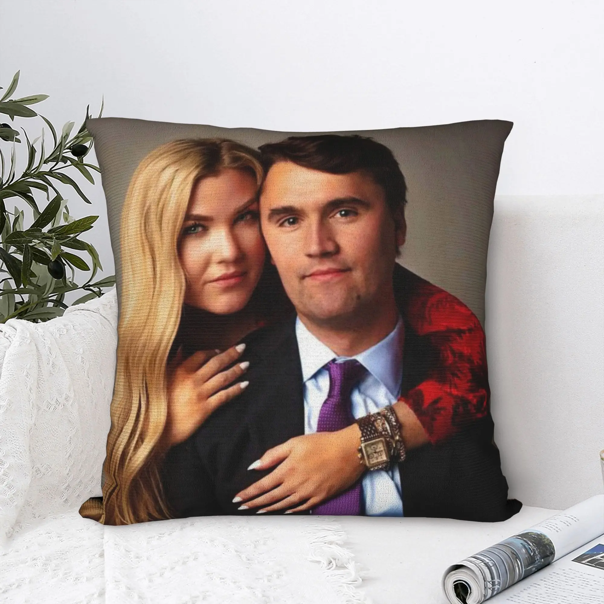 Charlie Kirk Couple Portrait Meme Pillow Case  Comfy Pillow Cover For Sofa Bedroom Home Decor Funny Pillowcases