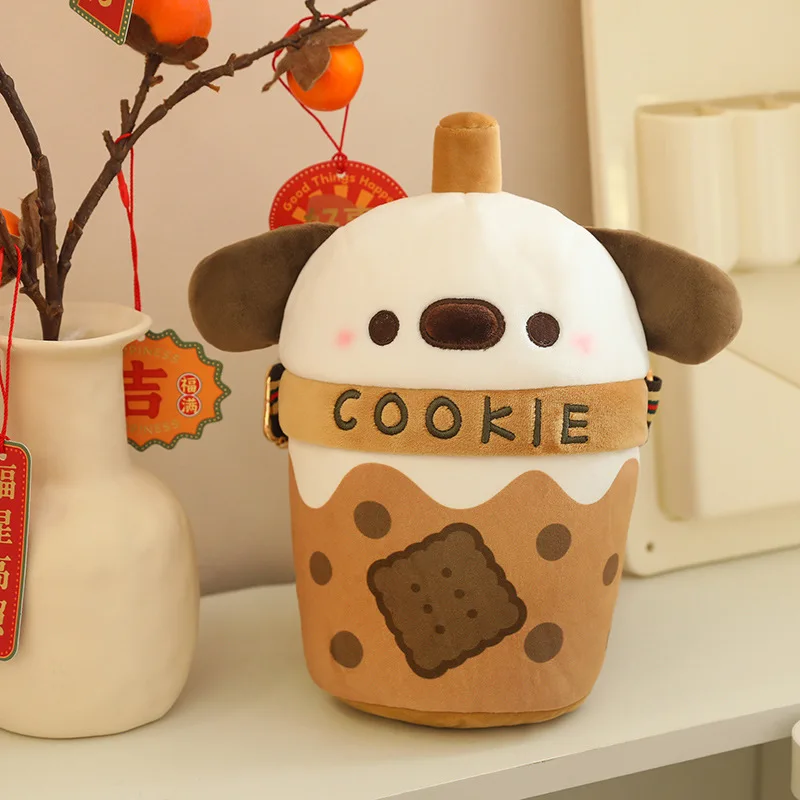 25cm 22cm Cute Milk Tea Cup Dog Doll Shoulder Bag Plush Toy Little Bomei Doll Children'S Birthday Couple Gift Backpack Design