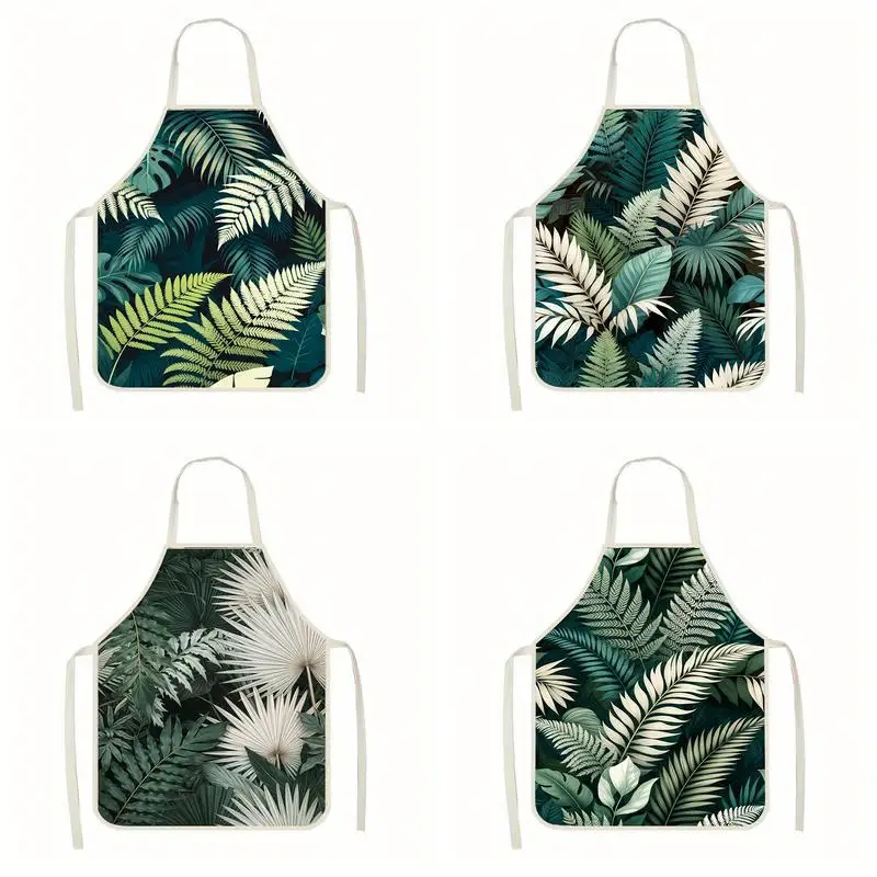 

Tropical Leaf Pattern Apron Linen apron, suitable for kitchen cooking, parent-child interaction, painting and other scenarios