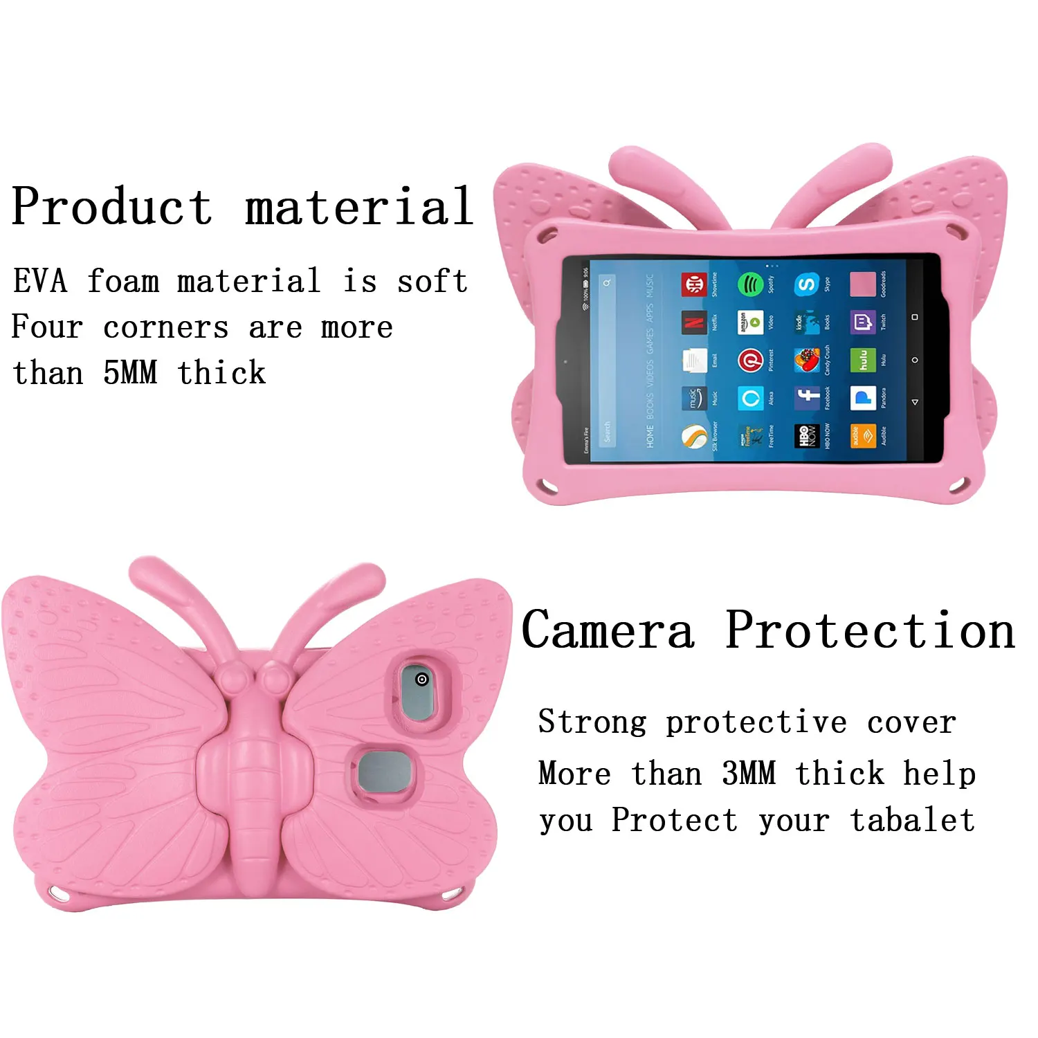 Cute Cartoon 3D Butterfly Tablet Case for Amazon Fire Max 11 2023 HD10 Plus 2021 HD 8 2018 2017 Kids Funda EVA Stand Cover Funny