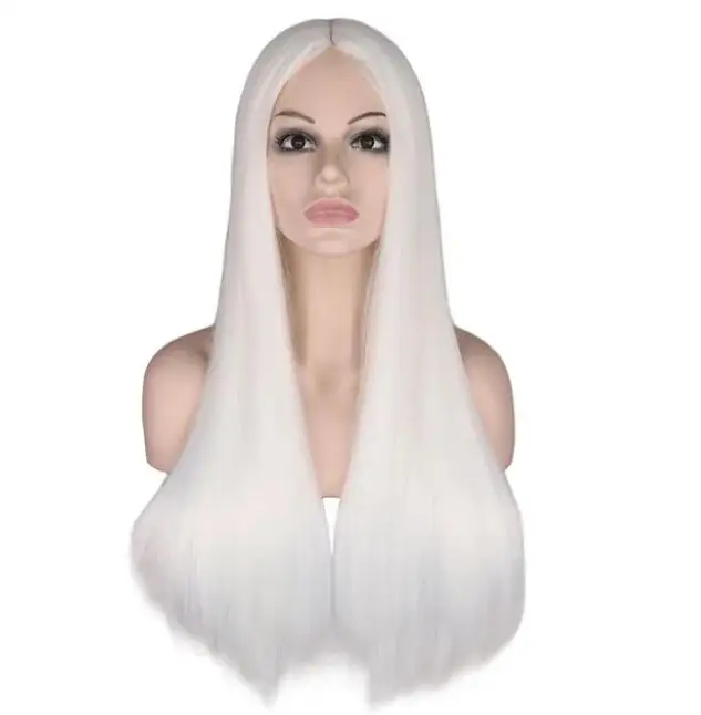 Peluca sintética recta para mujer, pelo de fibra de alta temperatura, color blanco plateado, 70 Cm, 100%