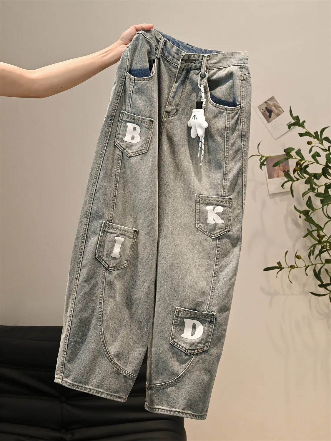Calças Jeans sex de Cintura Alta, Estilo Street, com Recortes de Letras, Vintage Americano, Corte Reto, Slim e Perna Larg...