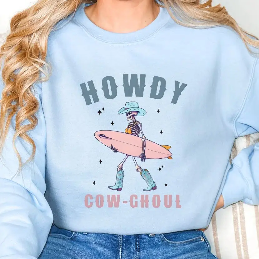 

Aesthetic Sweatshirt Long Sleeves Stylish Pullover Y2K Graphic Hoodies Crew Neck Unisex Casual Daily Wear Howdy Cow-Choul