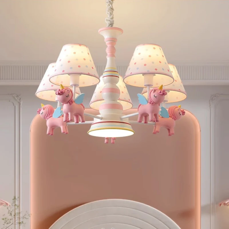 Pink Carousel Chandeliers Cute Children\'s Room Princess Room Lamp Modern Romantic Little Girl Boy Bedroom Living Room Chandelier