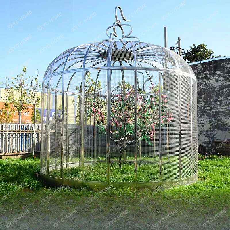 AA Large Stainless Steel Round Birdcage Outdoor Courtyard Villa Peacock Cage Gazebo Large Size Ornamental Parrot Birdcage