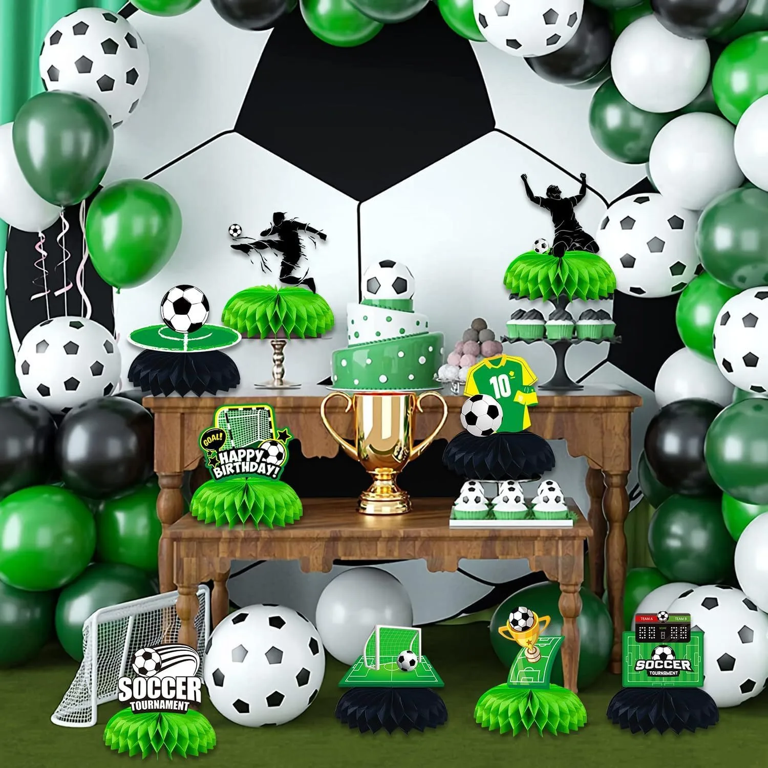 9-teiliges Fußball-Waben-Tischdekor, 3D-Fußball-Themen-Tischdekoration für Fußball-Geburtstags- und Sportpartys – Detail 2