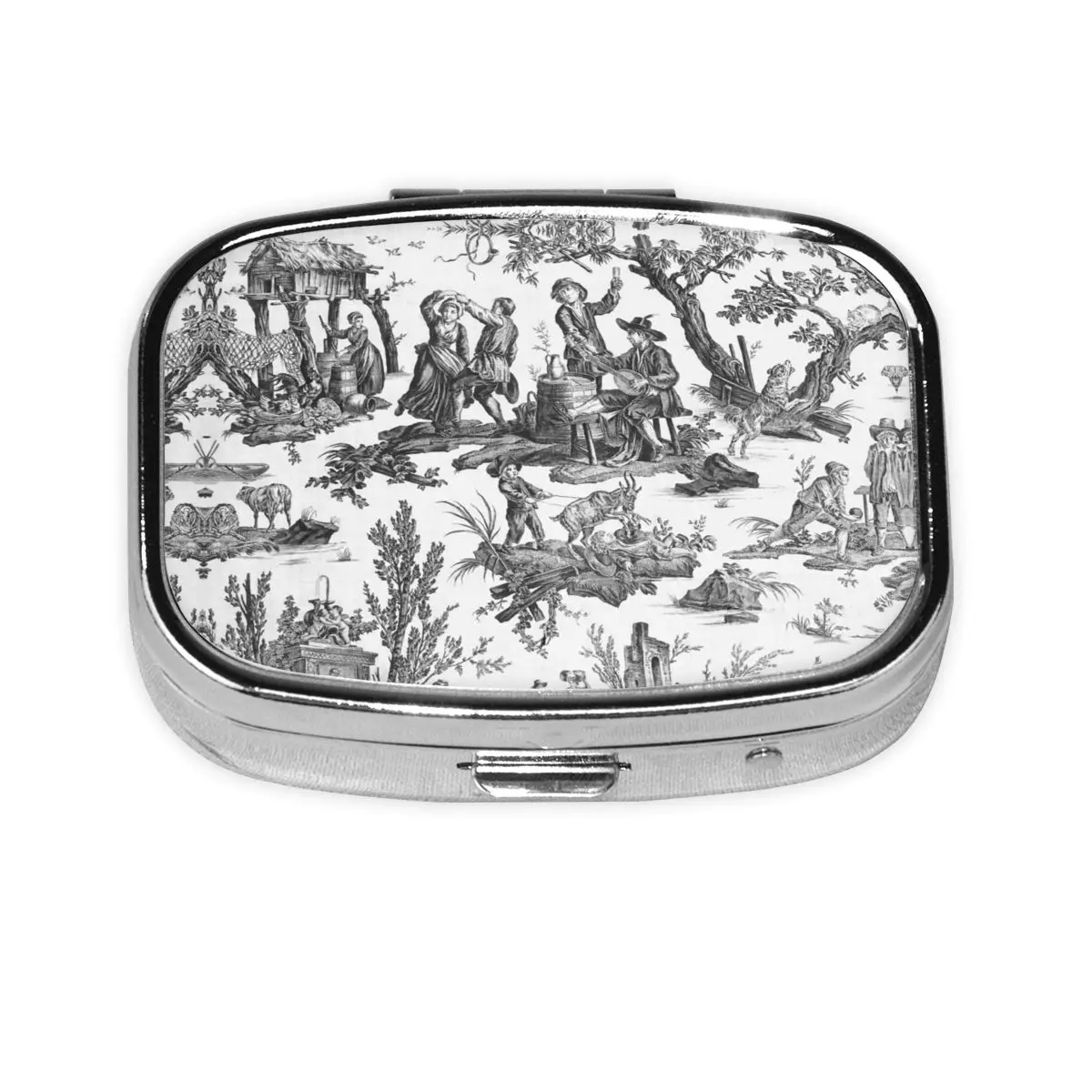 

Черно-белый органайзер для таблеток Toile De Jouy, квадратный органайзер для таблеток, французские мотивы, цветочная аптечка, чехол для таблеток, разветвители, коробка для хранения