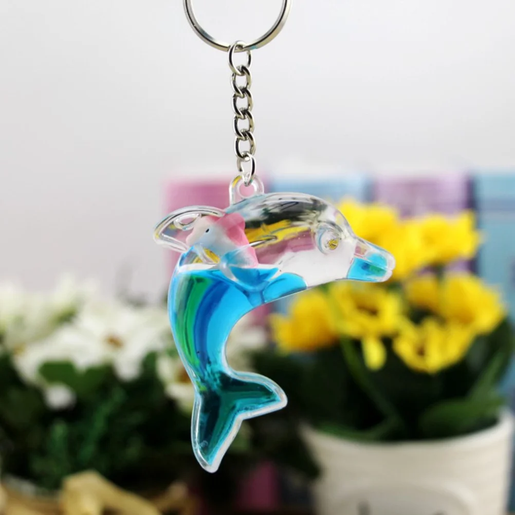

6Pcs Floating Bag Charms Dolphin Liquid Keychain Clear Acrylic Random Gift Key Ring Chain Bag Decoration Pendant