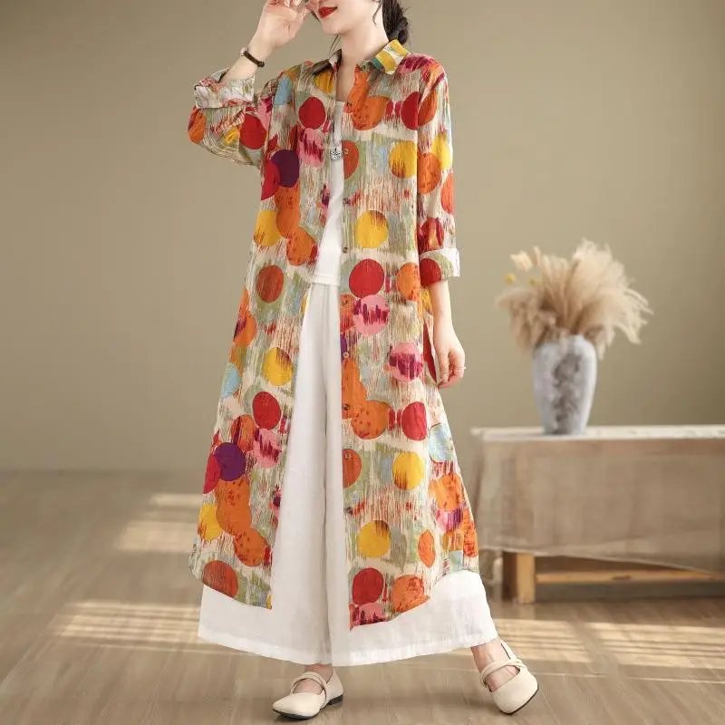 

Slimming Long Printed Dr with Collar Polyester Fiber Regular Sve Women's irt Polka Dot Pattern Heat Resistant