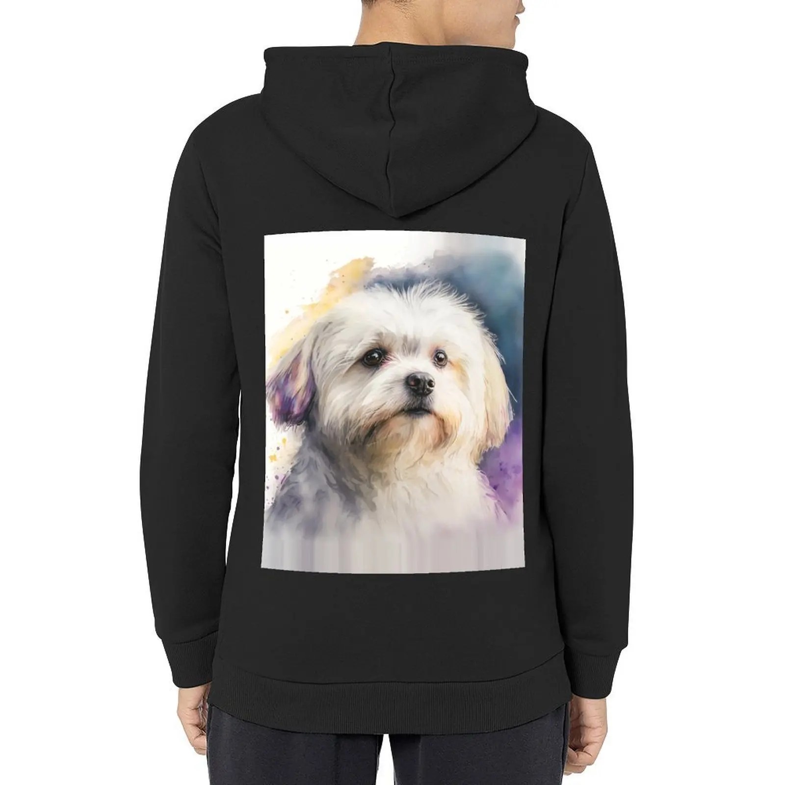 

Maltese Dog in Watercolor Illustration Hoodie anime clothing autumn clothes men's clothing mens clothing japanese hoodie
