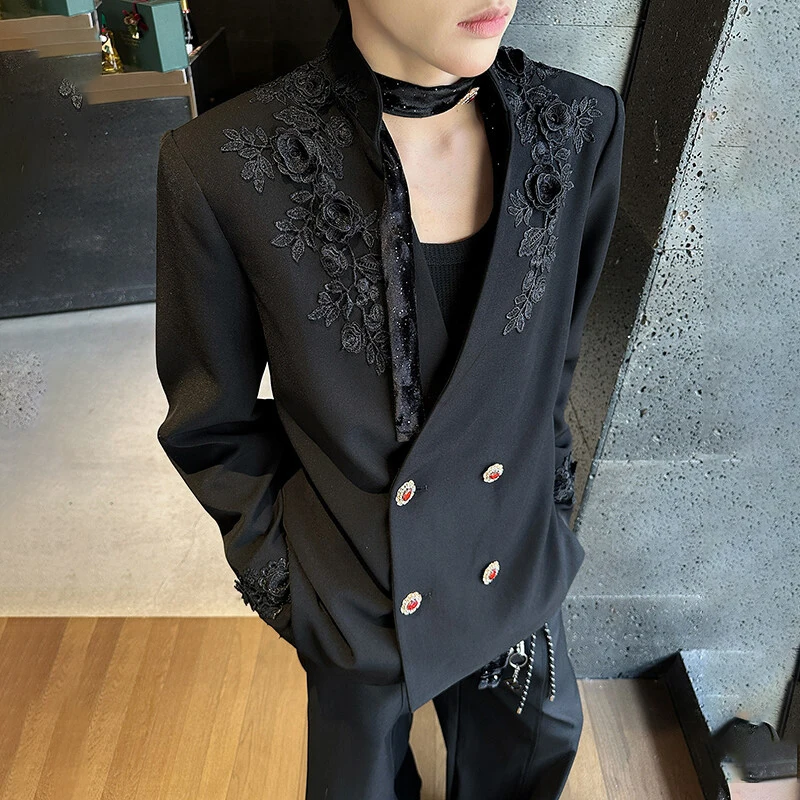 LUZHEN 2025 新刺繍パターンデザインショルダーパッドブレザーコートメンズダブルブレストエレガントな高級ハンサムな服 JY2393