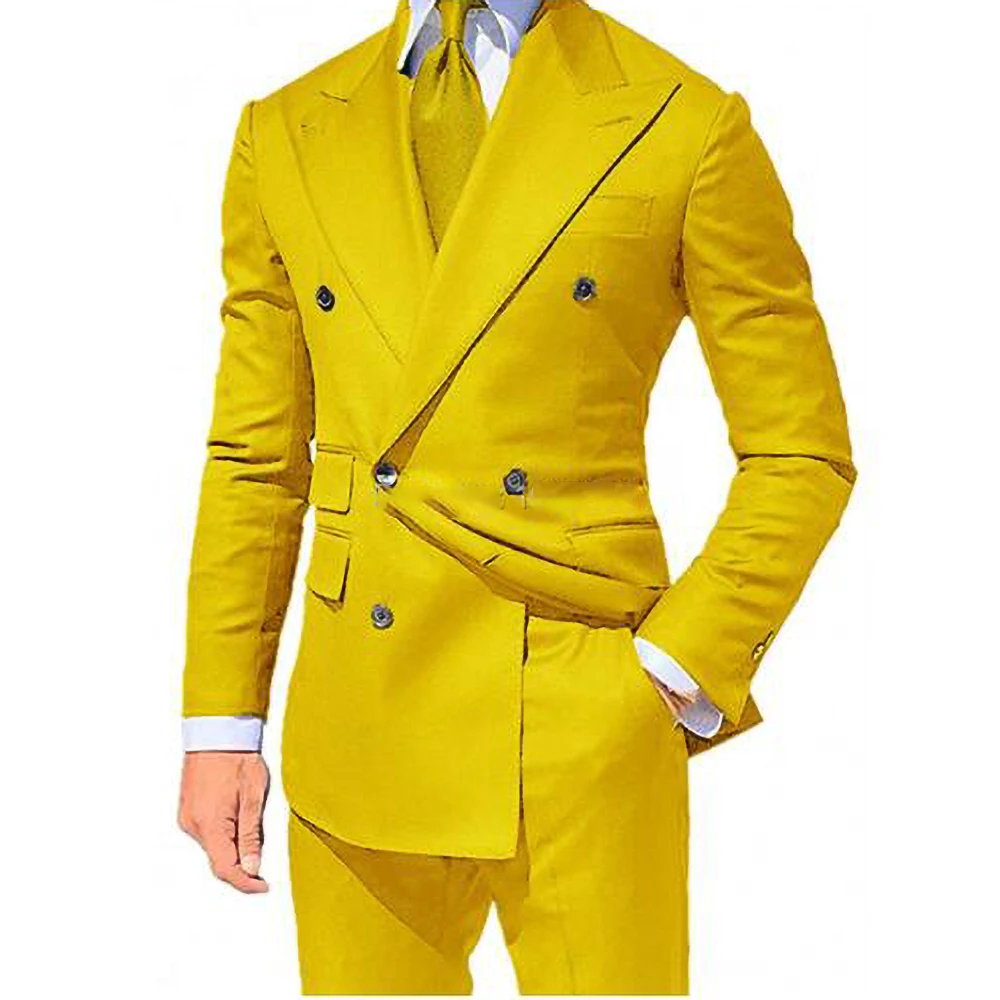

Yellow Men Suits 2 Pieces Set Fashion New Men's Casual Boutique Business Formal Wedding Groom Suit Coat Blazer Trousers 2023