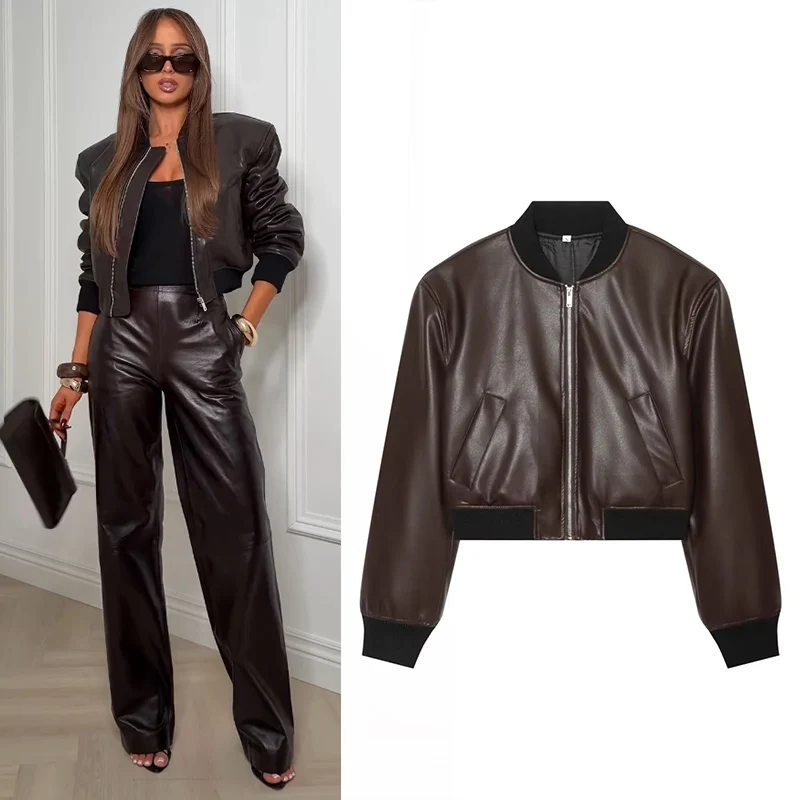 Women's Faux Leather Pilot Jacket 2026 New Fashion Autumn Winter Thicken Short Coat for Women Chic Female Outerwear