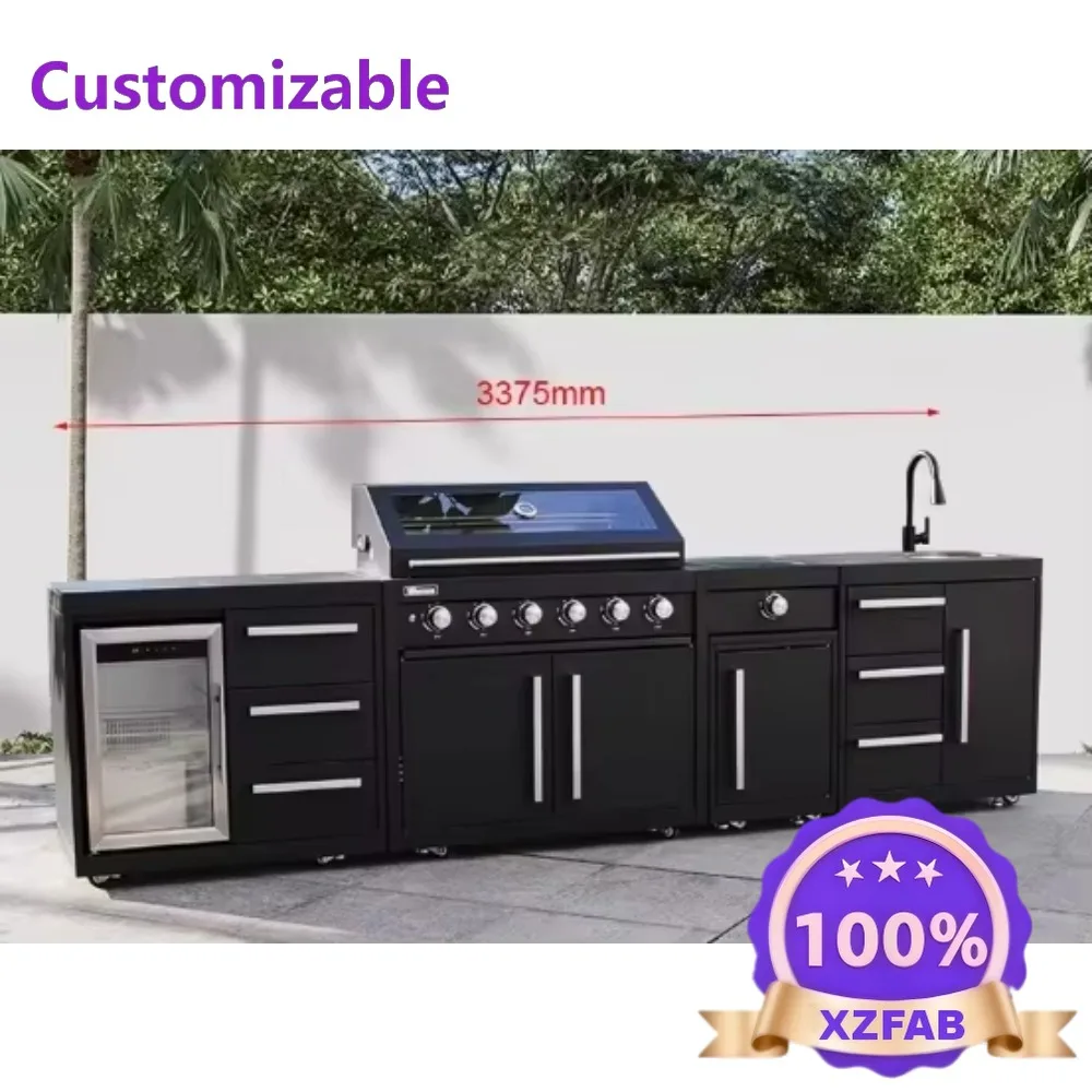 Factory Direct 2026 Stainless Steel Outdoor Kitchen Cabinet Mini Glass Fridge & LED Lights Weatherproof Outdoor Cabinet Accessor