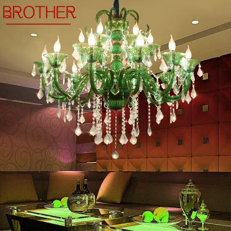 

BROTHER European Crystal Pendent Lamp Green Candle Lamp Luxury Art Living Room Restaurant BedroomVilla Hotel KTV Chandelier