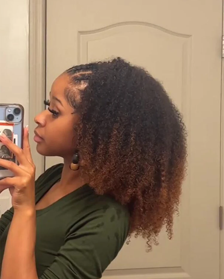 16 بوصة براون المياه مجعد الباروكات الأربطة نصف رئيس شعر مستعار البورمية مجعد شعر مستعار ملون للنساء 250 كثافة الوجه أكثر من نصف شعر مستعار