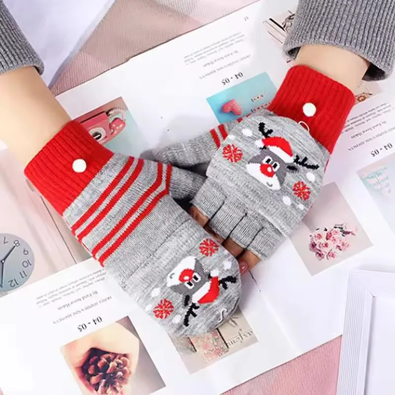 عيد الميلاد محبوك الأحمر الوجه قفازات النساء عطلة جو قفاز أنماط مطبوعة المألوف الدافئة طالب الكتابة قفازات مكتب