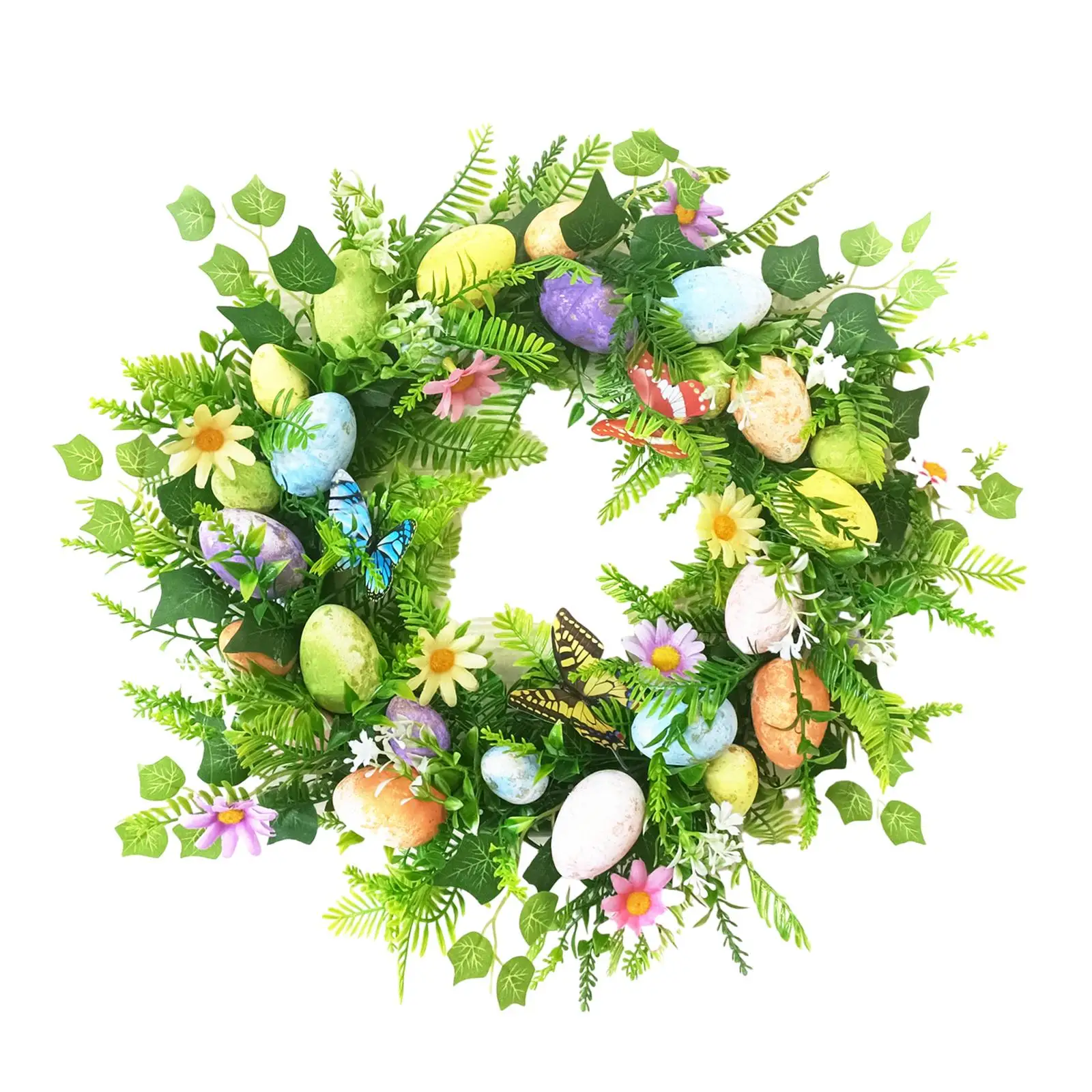 Easter Egg Wreath Artificial Flower Wreath 17.7'' Green Leaves Easter Wreath for Garden Celebration Porch Holiday Indoor Outdoor