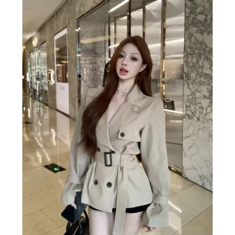 2025 Spring Autumn Classic Belted Trench Coat Women Notch Lapel Double-breasted Long Sleeve Windbreaker Casual Business Jacket