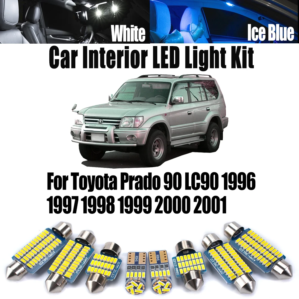 

12Pcs For Toyota Prado 90 LC90 1996 1997 1998 1999 2000 2001 Car Dome Map Bulbs Accessories LED Interior Ceiling Plate Light Kit