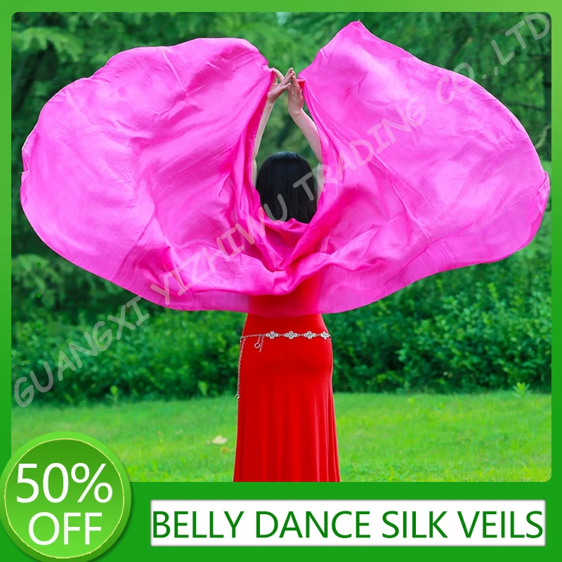 Women's Real Silk Belly Dance Veils Pure Color Sexy Dance Performance Props