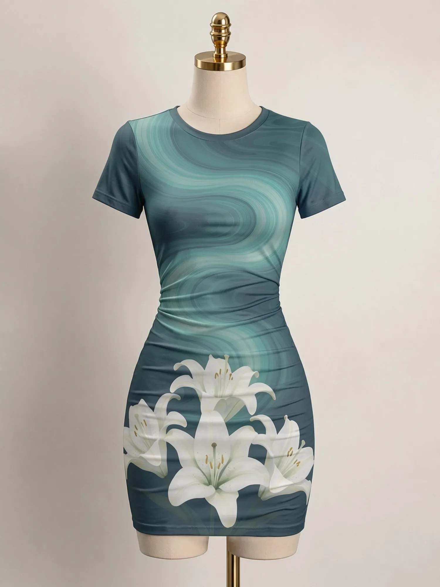 Womens Short Sleeve Bodycon Mini Dress Slim Fit Crew Neck Floral Print Casual Summer Party Cute Comfy Vacation Vacation Sundress
