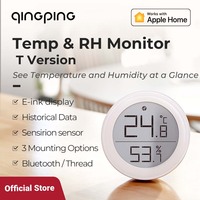 Qingping Thermometer Hygrometer Sensor via Thread or Bluetooth, Wireless Indoor TH Monitor with E Ink Display for Home, Only IOS