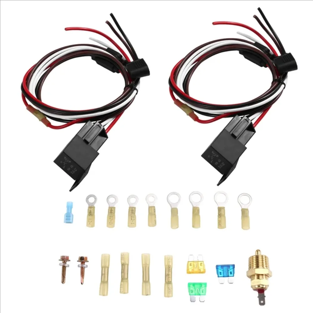 

AASS-Dual Electric Fan Relay Kit Radiator Coolant Fan Thermostat Temperature Sensor Switch 185 On 175 Off