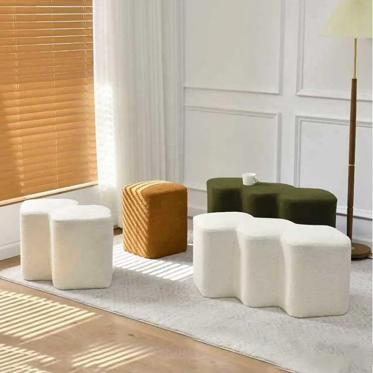 

Креативный современный табурет-пуф с одной подножкой из ткани для прихожей, гостиной, кремового цвета, для макияжа или небольших помещений