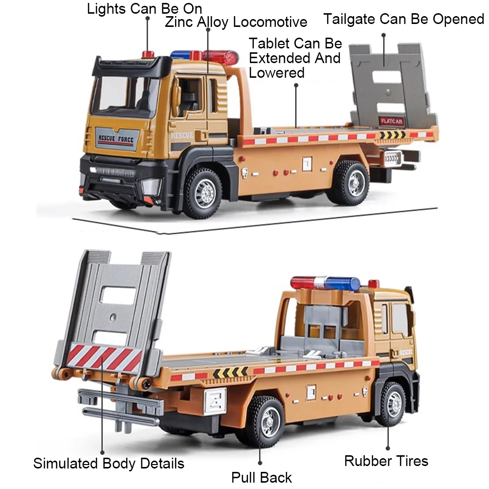 1:32 Militaire Tank Flatbed Trailer Model Speelgoed Auto Legering Diecast Transportvoertuig Geluid Licht Trek Deur Geopend Speelgoed Kid Gift