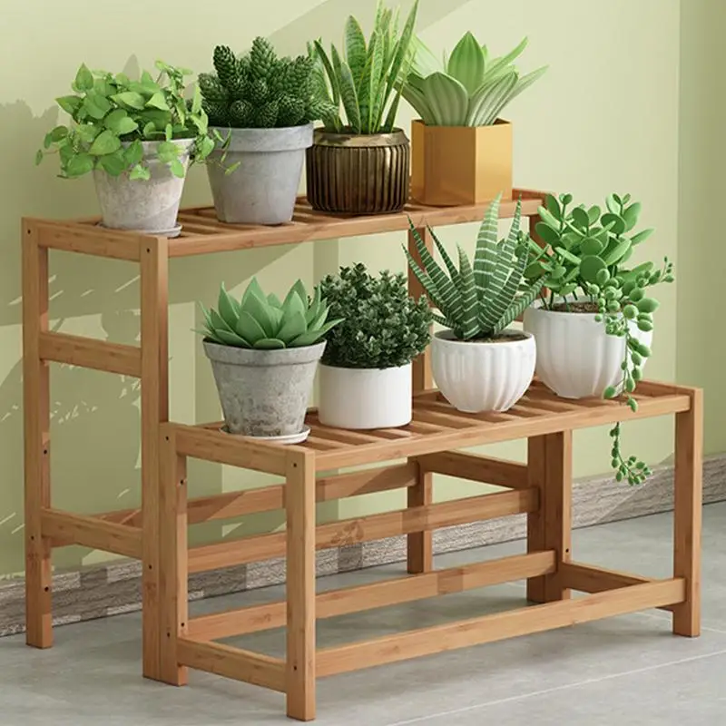 Succulent Plant Rack Flower Pot Display Shelf Rack Garden Balcony Organizer Wooden Shelving Unit For Balcony Succulent Display