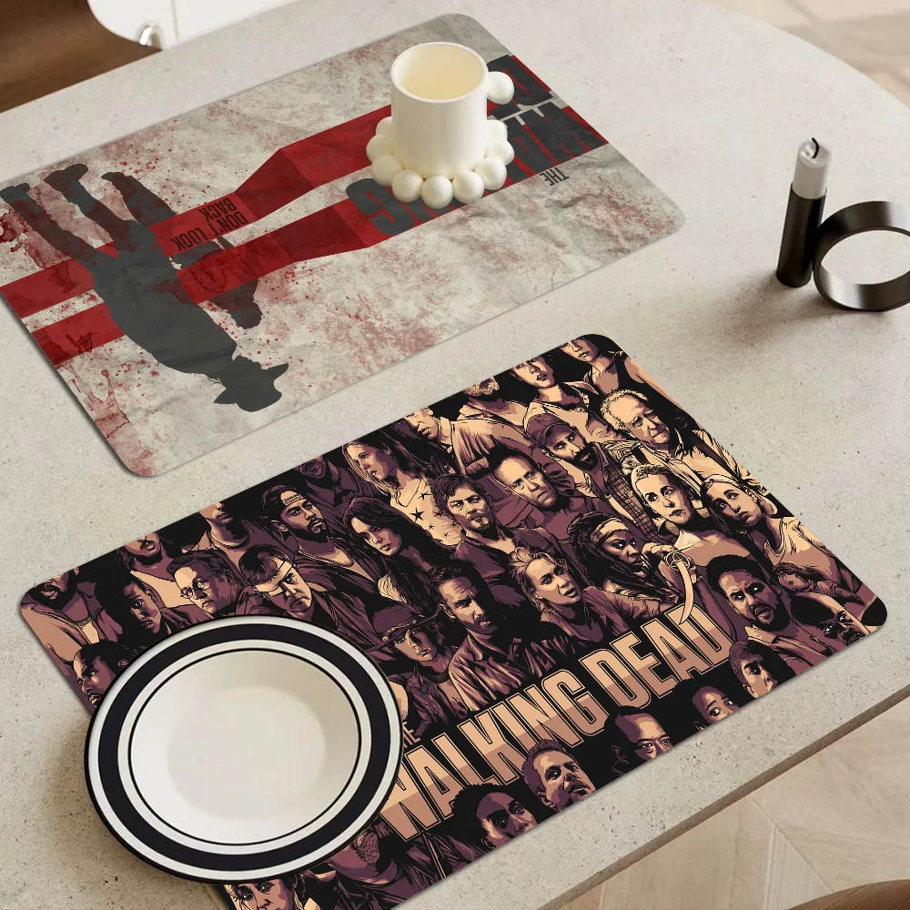 

The Walking Dead Coffee Cup Ironing Mat Modern Art Texture Drying Mat Kitchen Counter Coffee Bar Drain Mat