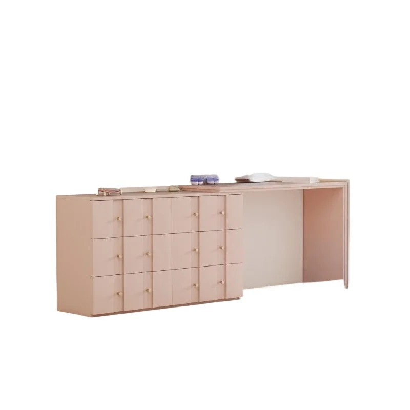 

French Pink 2 in 1 Dresser Desk Bedroom Dopamine Corner Makeup Integrated Cabinet Household Storage