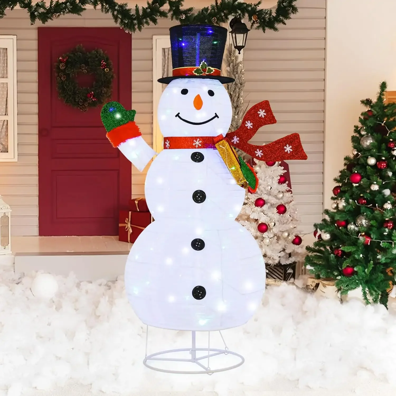 

6FT Lighted Christmas Snowman, Christmas Pre-lit Yard Decoration with 8 Lighting Modes & 4 Brightness