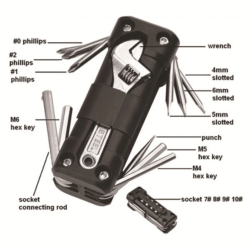 Bicycle Multitool Set with Tire Levers Chain Breaker Screwdrivers Hex Keys for MTB Road Bike Cycling Emergency Repair Kit