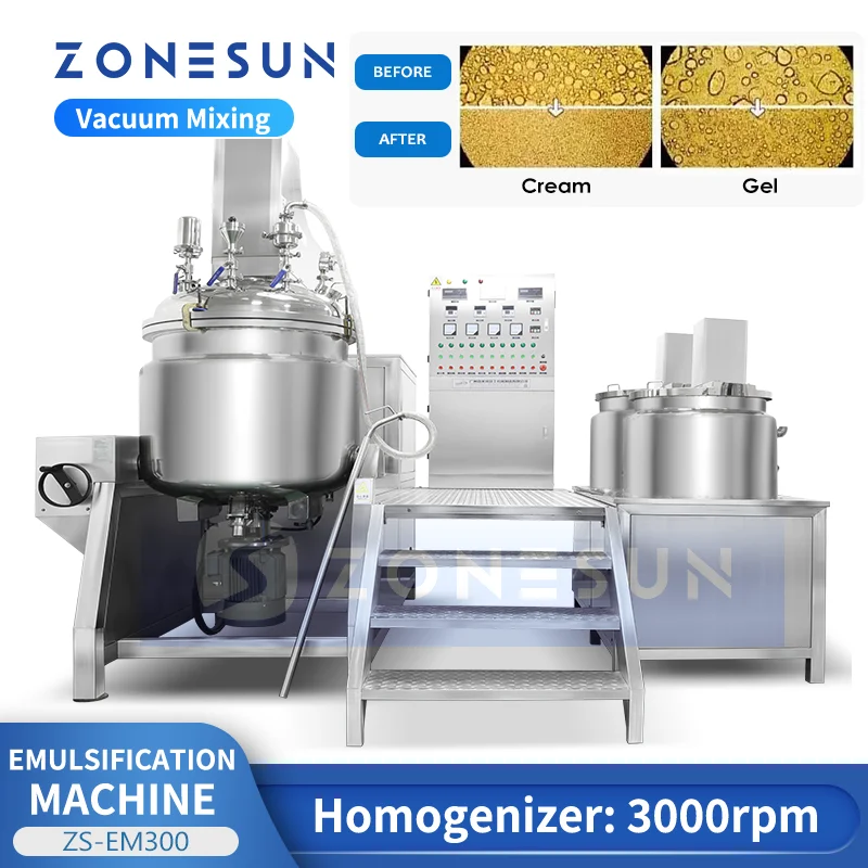 ZONESUN Emulsifying Machine Hollandaise Sauce Mayonnaise Lotion Cream Homogenizer Vacuum Mixing Pretreatment Production ZS-EM300