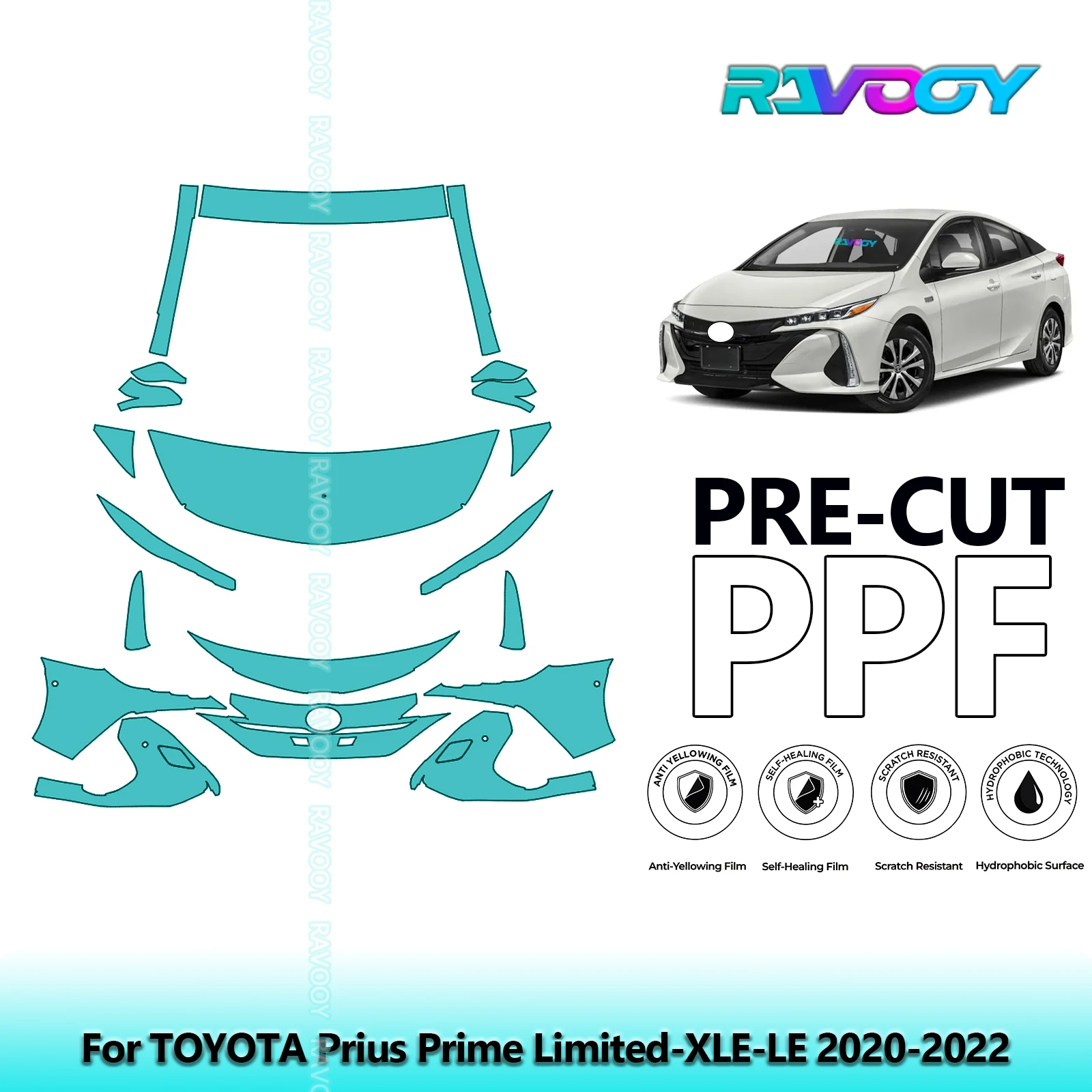 8.5Mil Precut Paint Protection Film PPF Clear Bra Front Kit For TOYOTA Prius Prime Limited-XLE-LE 2020-2022