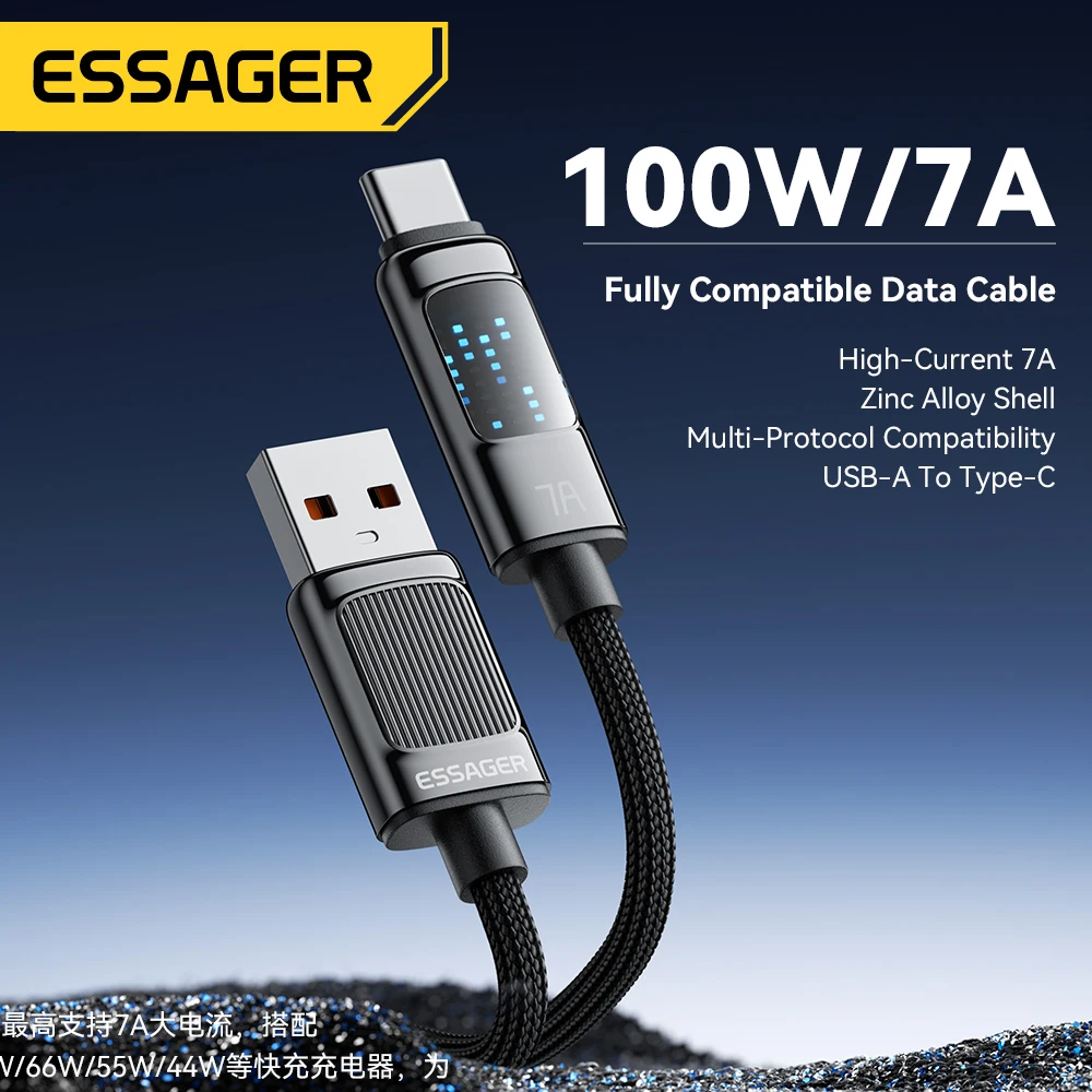 Essager 100W USB Type C Cable For Huawei P50 P40 Pro Honor OPPO Fast Charge 7A Fast Charging USB C Charger Data Cable Wire Cord