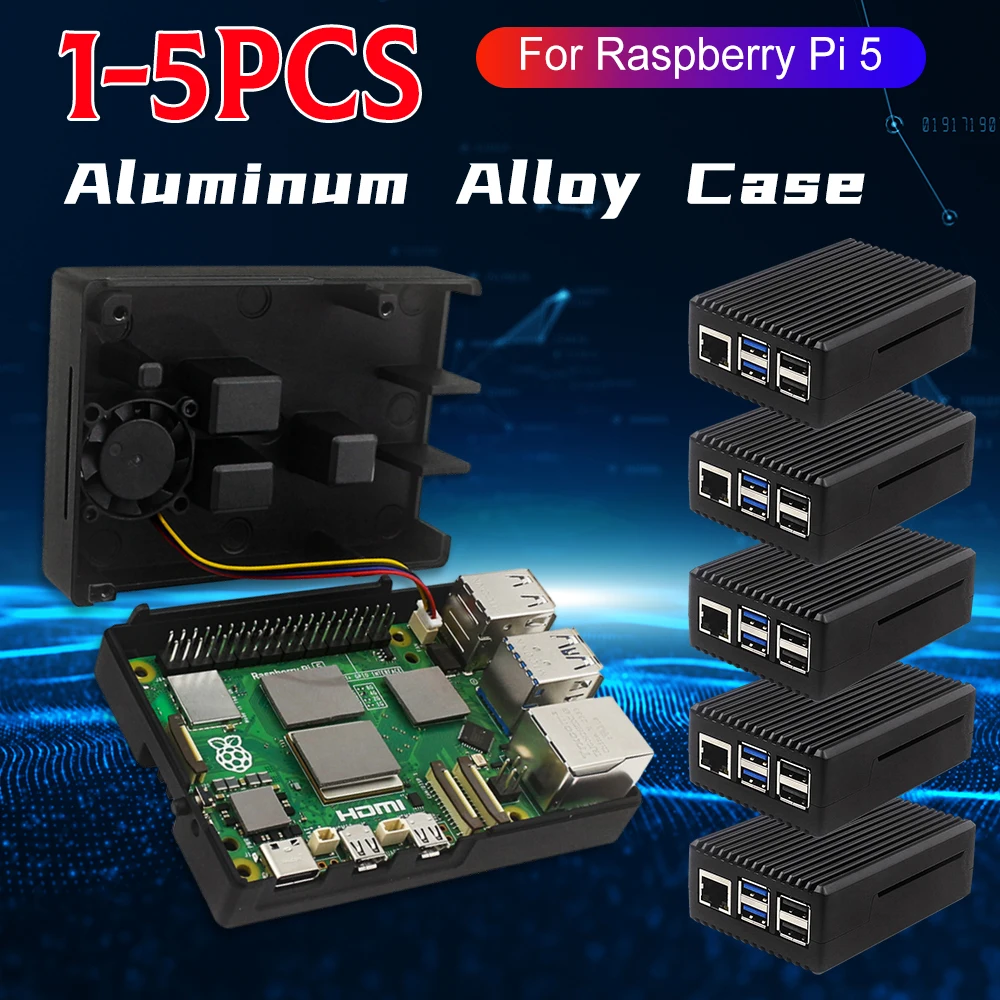 

5-1PC Metal Case for Raspberry Pi 5 Active Cooler Case with Built-in Active Cooler Fan Metal Shell Cooling Enclosure Fit for Pi5