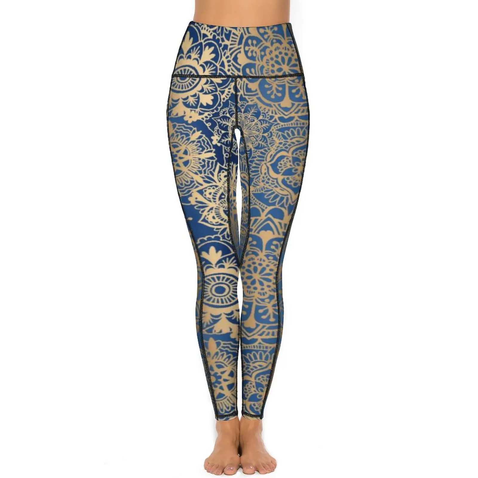 Vintage Metallic Quality Leggings Gold Mandala Pattern Push Up Yoga Pants Sweet Elastic Leggins Female Workout Sport Legging