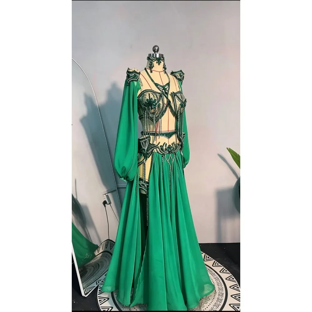 Customized Eastern Bellydance Dress Indian Clothes Women Belly Dancing Bra and Skirt Set Oriental Dance Costume Group Stage Wear
