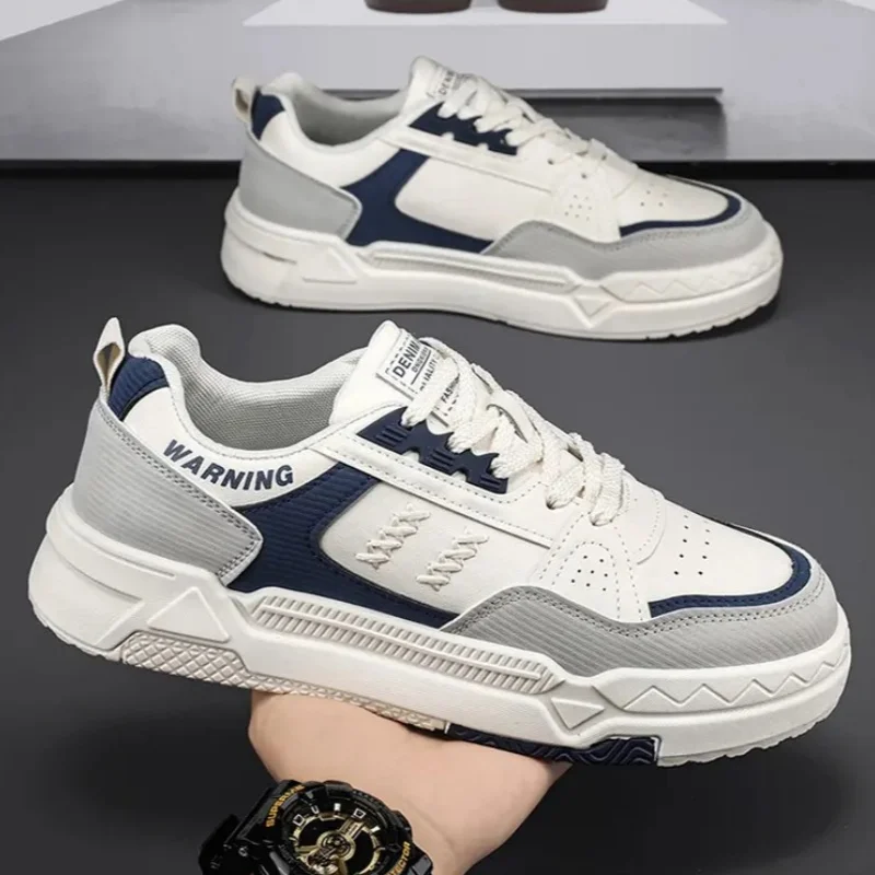 Men Sneakers Spring Summer Retro Casual Board Shoes Color Block Smooth Texture Cross Stitching Thick Flat Sole Daily