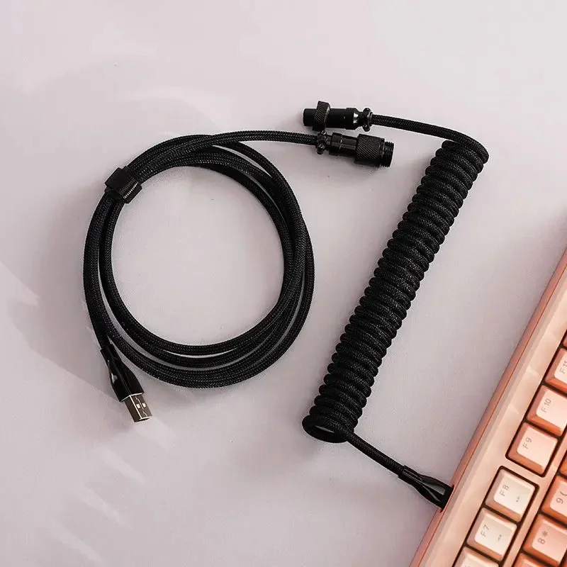 Premium 8K Magnetic Switch Five-Core Coiled USB-C Cable, Braided Spiral Spring Custom Mechanical Keyboard Cable with Gold-Plated