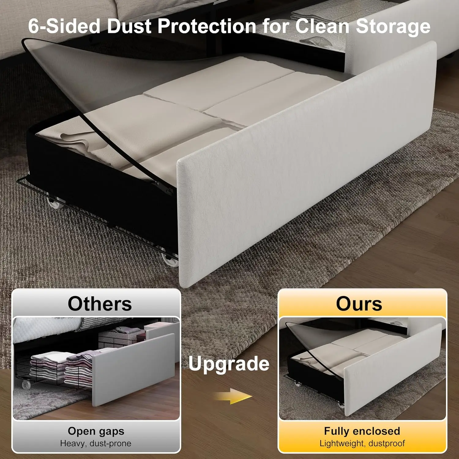 Queen Led Bed Frame With 4 Storage Drawers, With Smart Control Rgbw Led Lights Headboard Footboard, Control Diy Color, Box