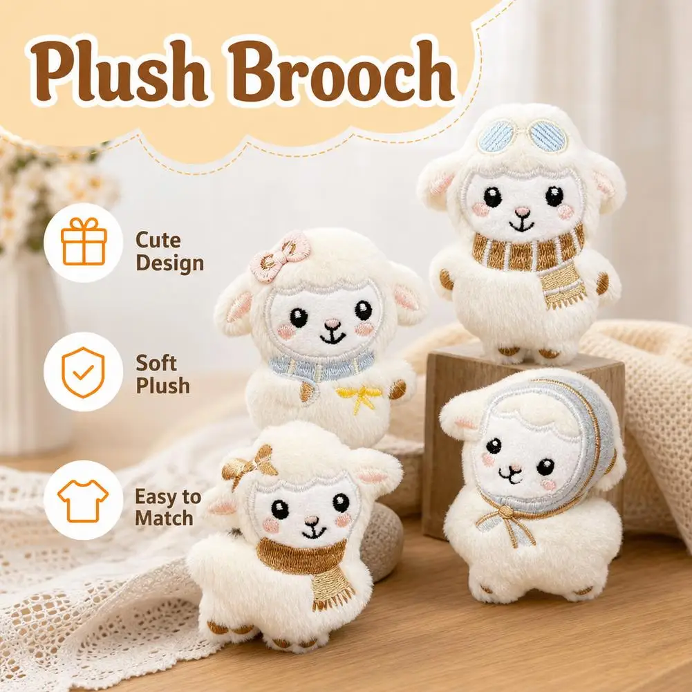 Cute Kawaii Plush Lamb Brooch Pin Cartoon Soft Sheep Plush Badge For Backpack Clothes Hat DIY Decorative Accessories Gift