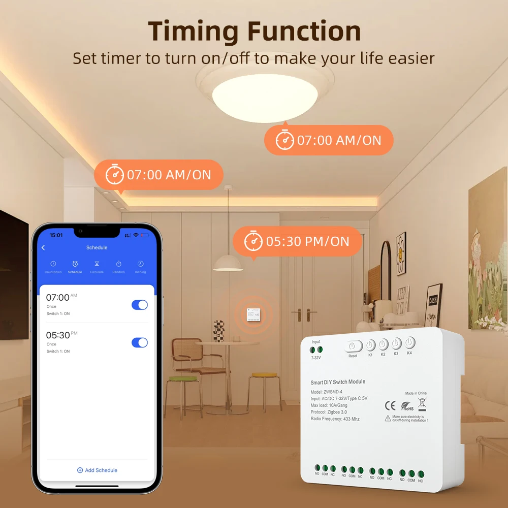 MIUCDA Tuya Zigbee Switch Module 4CH DC 7-32V AC85-250V Smart Wireless RF433 Relay Switch Universal Module For Alexa Google Home