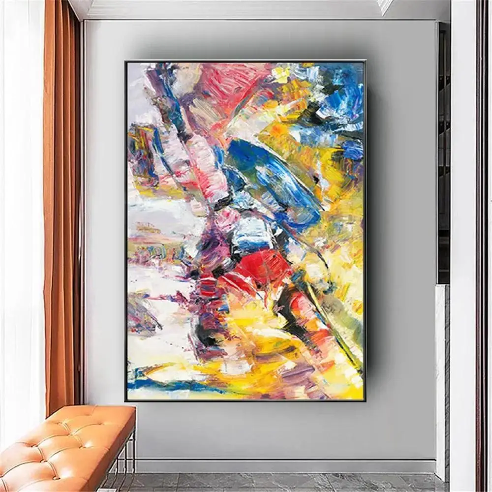 لوحة زيتية تجريدية حديثة مرسومة باليد ، قماش جرافيتي ملون ، فن جداري لديكور غرفة المعيشة ، ديكور منزلي فريد من نوعه