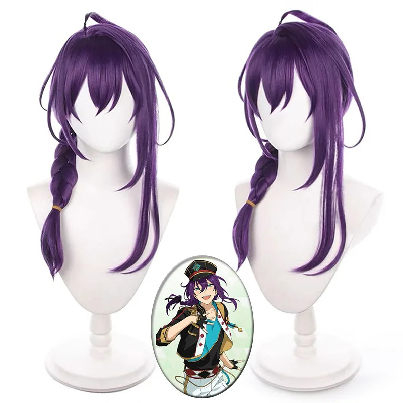 

Аниме ансамбль звезд Ayase Mayoi парик для косплея длинный 65 см фиолетовый парик с косой термостойкие волосы с розовой сеткой