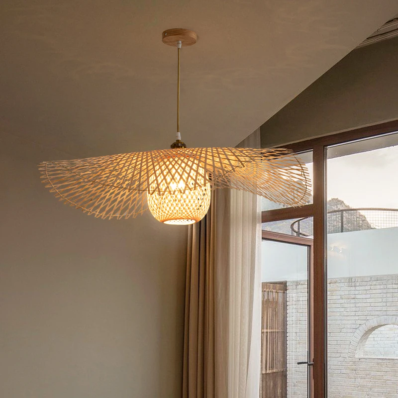 Modern Handmade Rattan Woven Bamboo Pendant Lights Weaving Droplight Living Room Hanging Kitchen Lamp Restaurant Chandeliers